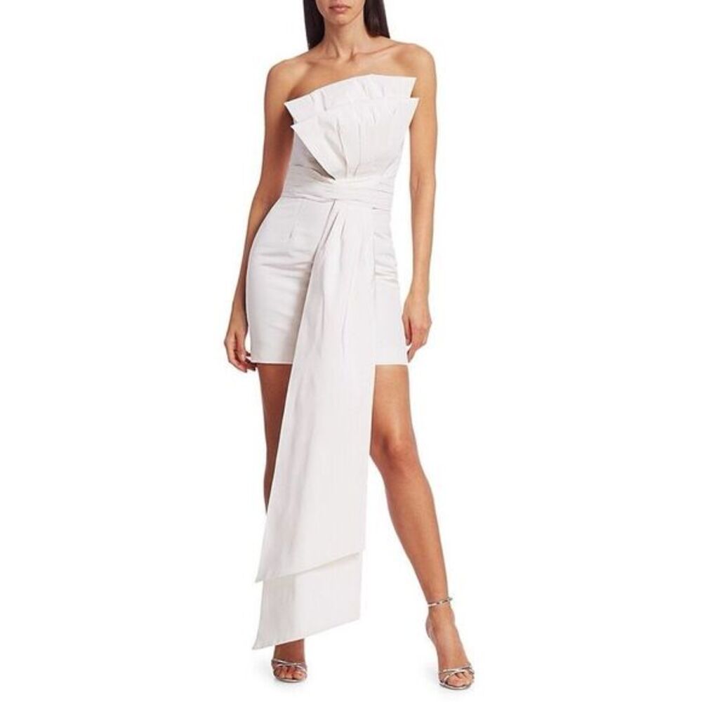 NWT ALEXIA MARIA Estelle Front-drape Silk Mini Sheath Dress In White Size 0 $795